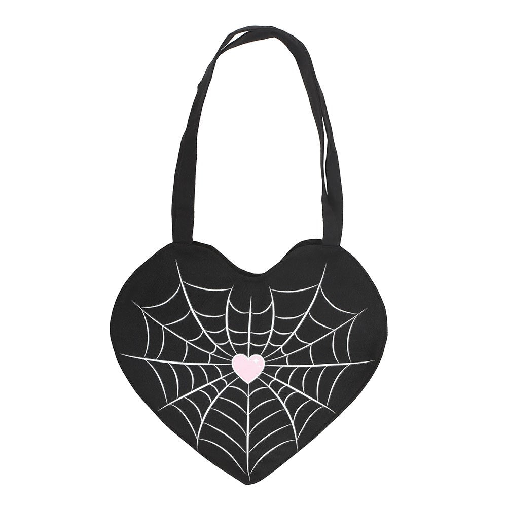 Black - Front - Something Different Spiderweb Heart Satin Tote Bag