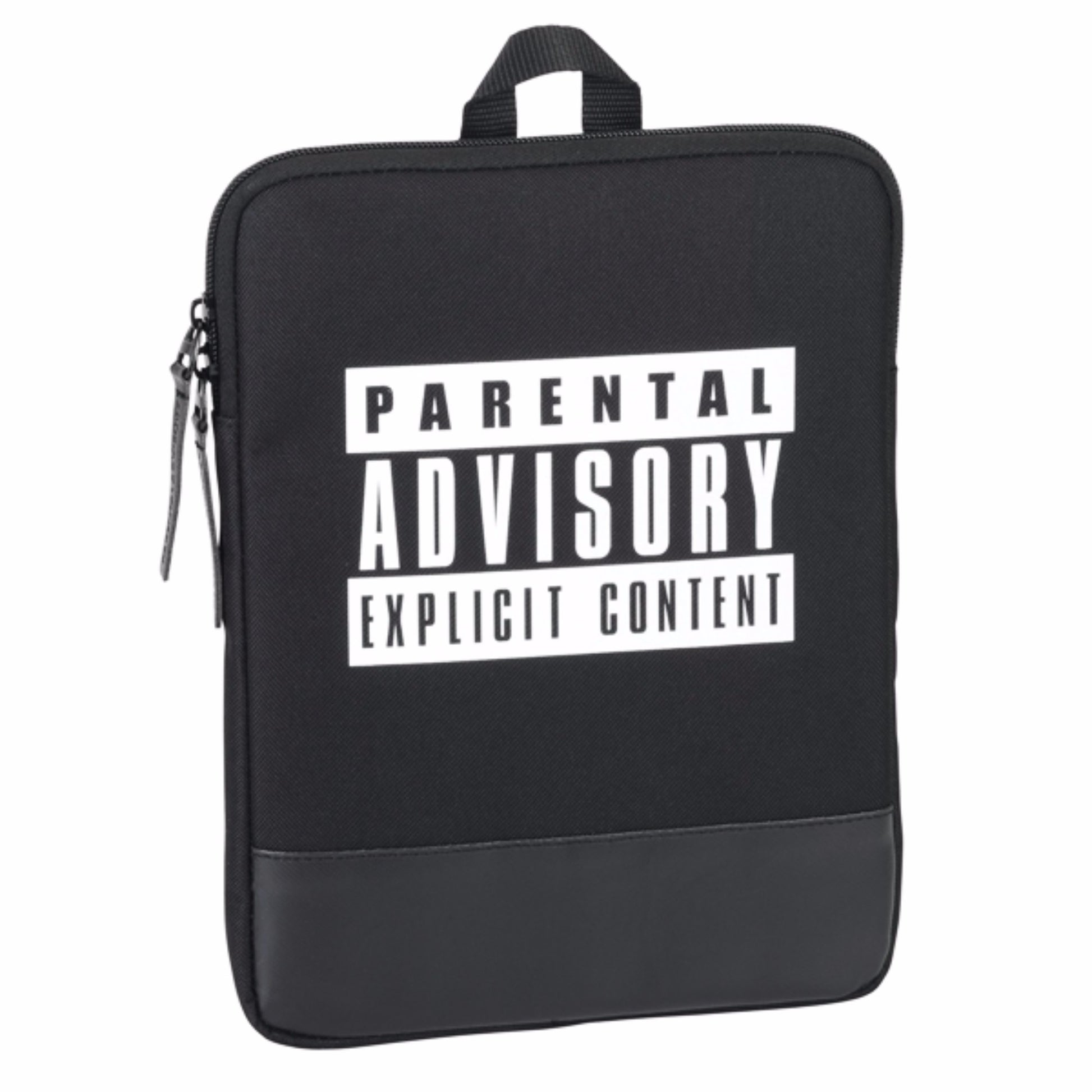 Black-White - Front - Children-Youth Parental Advisory Logo Design Tablet-Laptop Bag (10.6in)