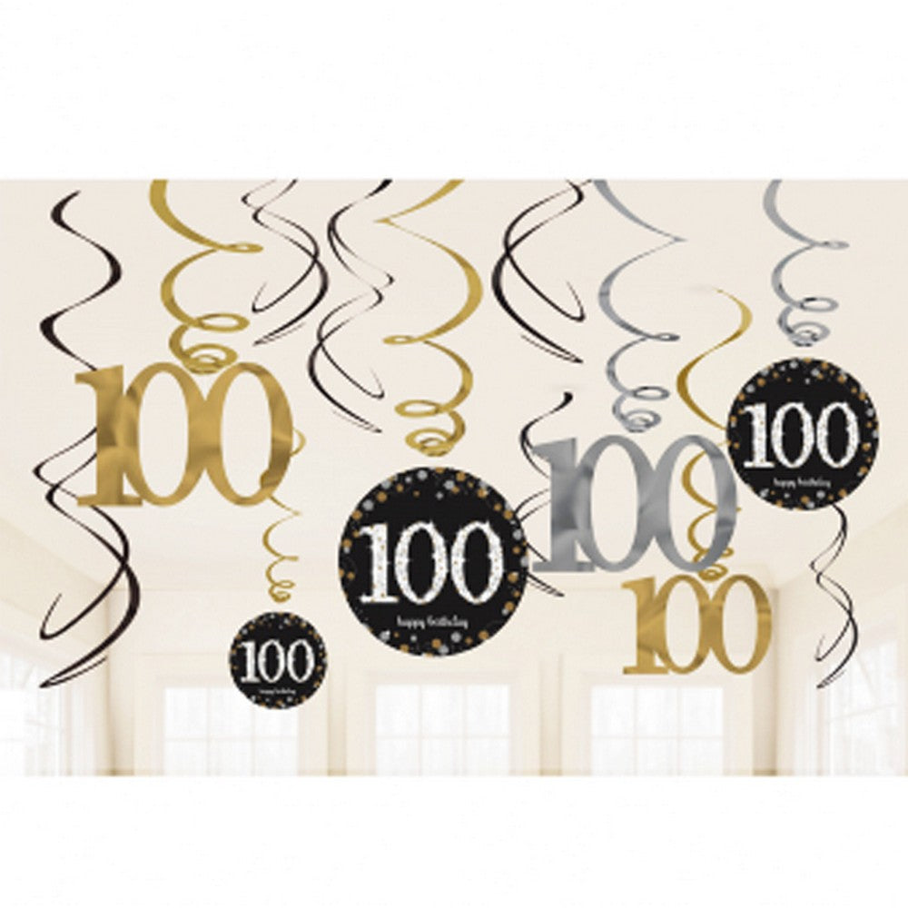 Sparkling Celebration - Side - Amscan Hanging Swirl Decorations - 12 Pack