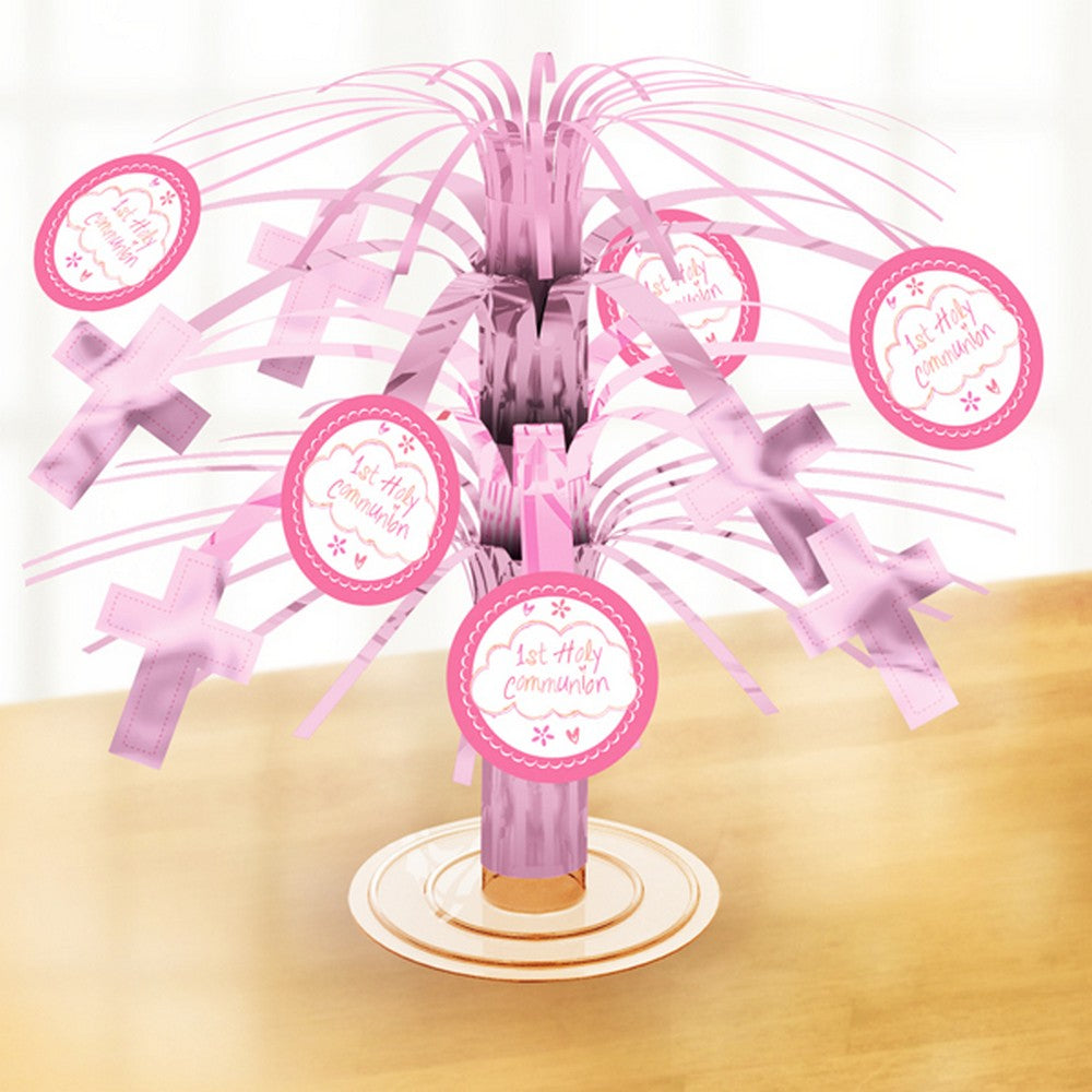 Pink Mini Cascade Centrepiece - Front - Amscan First Communion Cascade Centrepiece