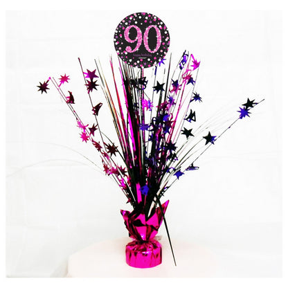 Pink - Front - Amscan Sparkling Pink Celebration 90th Birthday Centrepiece Spray