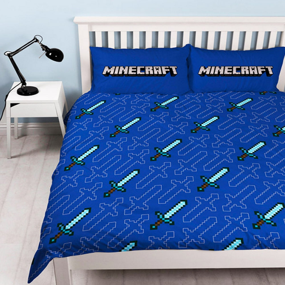 Blue - Back - Minecraft Official Reversible Double Duvet and Pillowcase Set