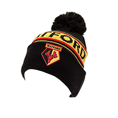 Black-Yellow-Red - Back - Watford FC Adults Unisex Text Cuff Knitted Beanie