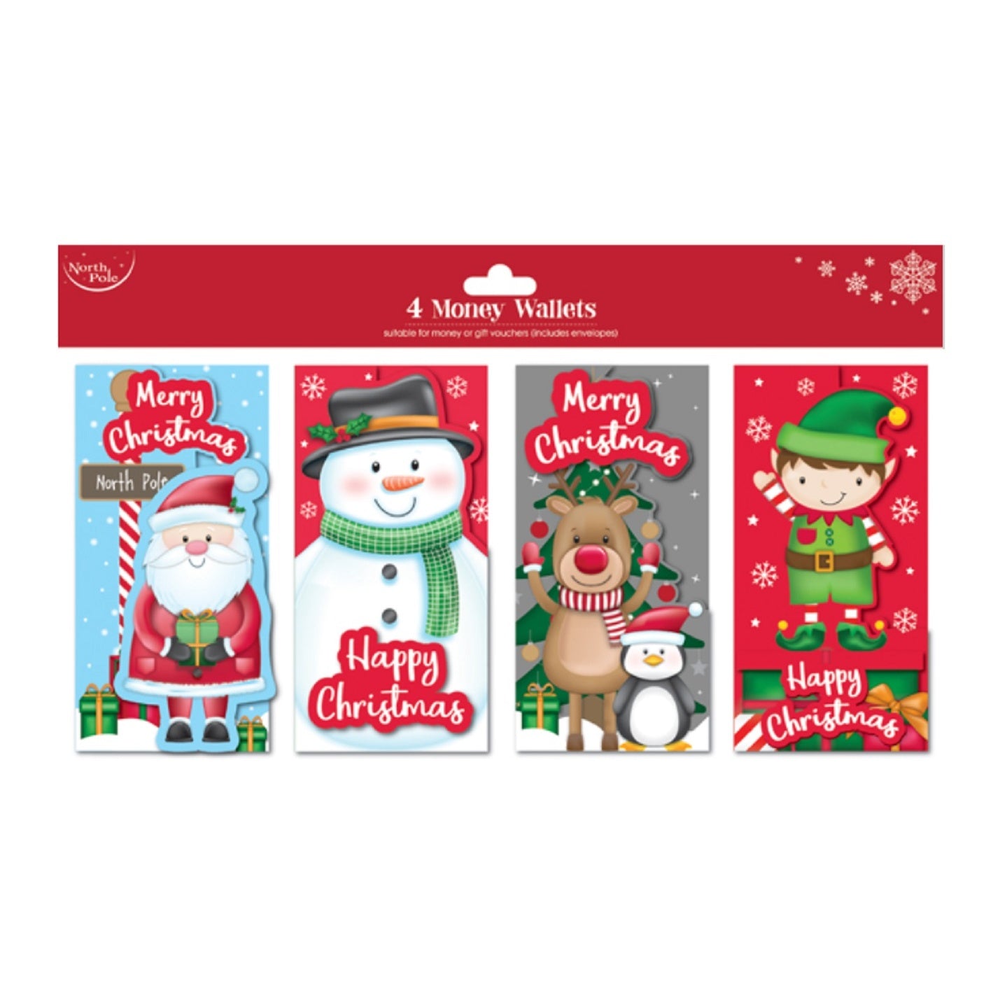 Red - Back - North Pole Christmas Money Wallets (Pack of 4)
