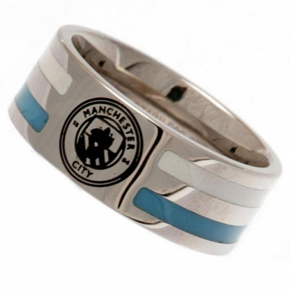Silver-Blue - Back - Manchester City FC Stripe Crest Ring