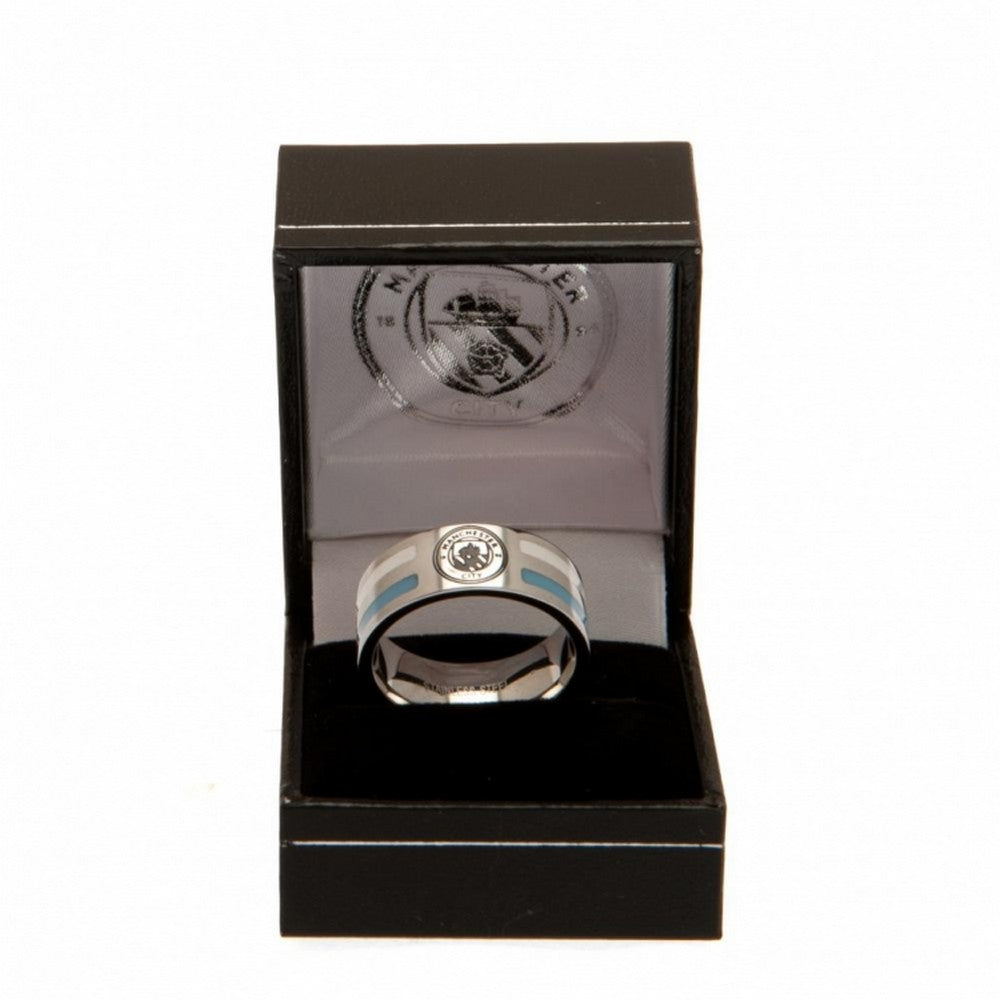 Silver-Blue - Side - Manchester City FC Stripe Crest Ring