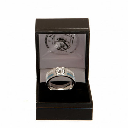 Silver-Blue - Side - Manchester City FC Stripe Crest Ring