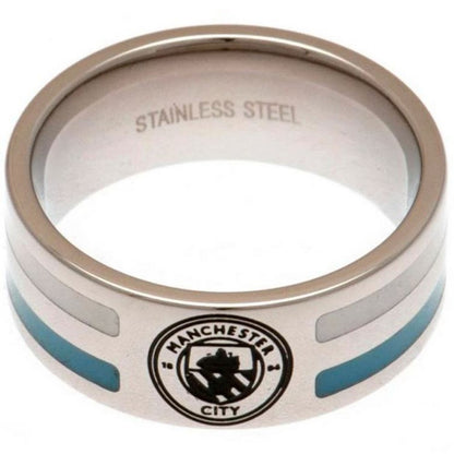 Silver-Blue - Front - Manchester City FC Stripe Crest Ring