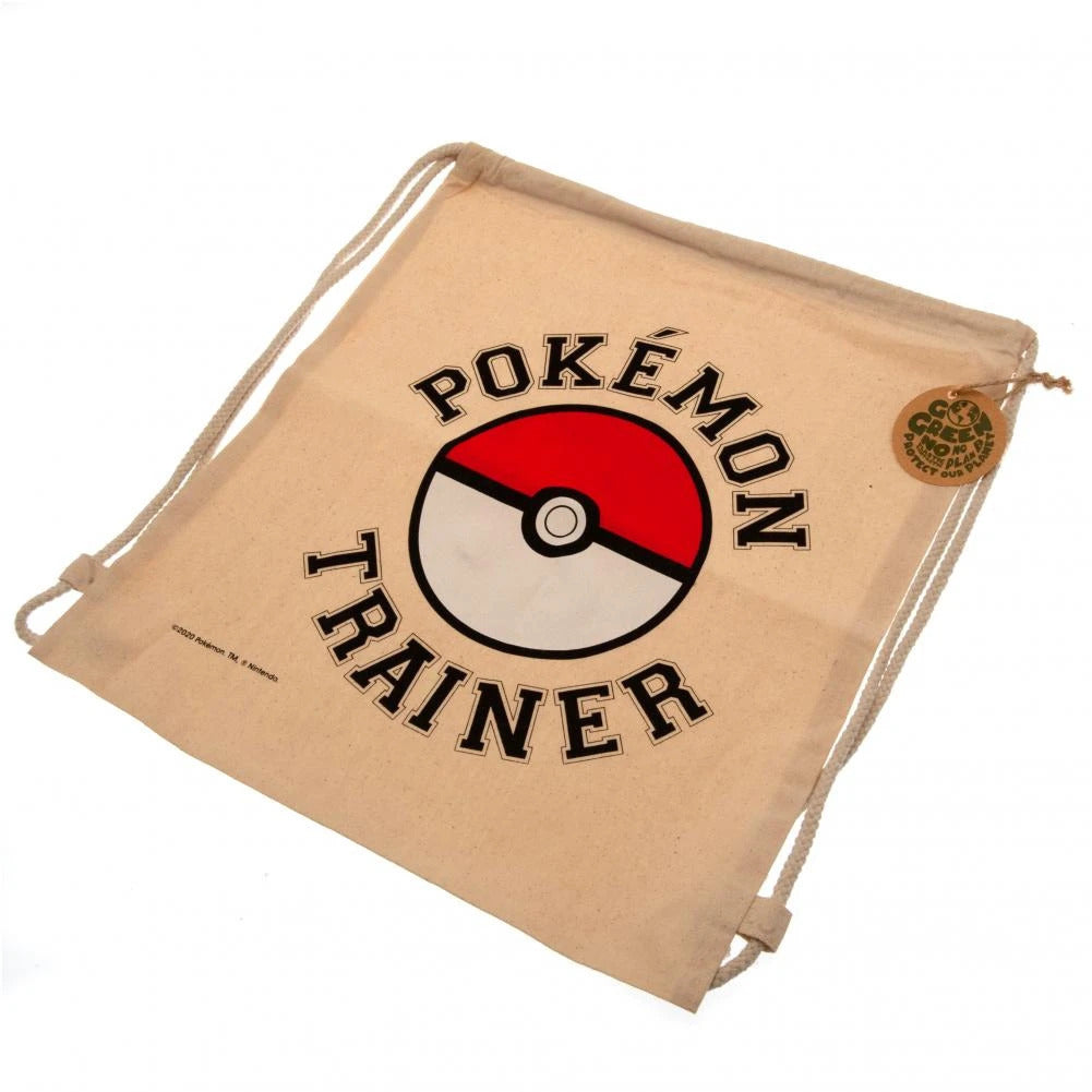 Cream-Red-White - Back - Pokemon Pokeball Canvas Drawstring Bag