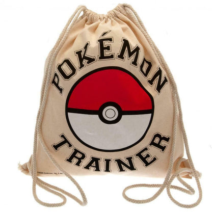 Cream-Red-White - Front - Pokemon Pokeball Canvas Drawstring Bag