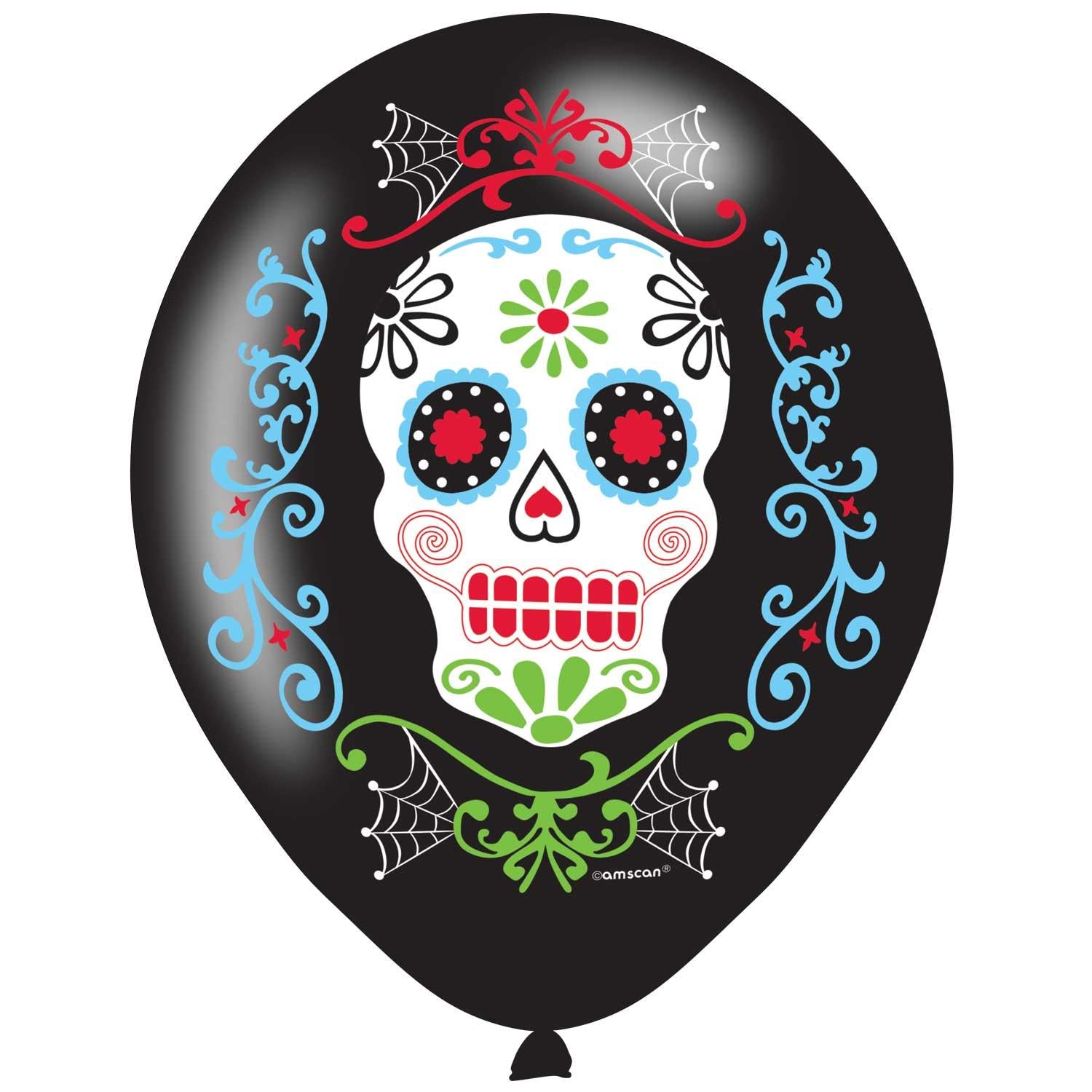 Black - Front - Amscan Latex Skull Day Of The Dead Balloon
