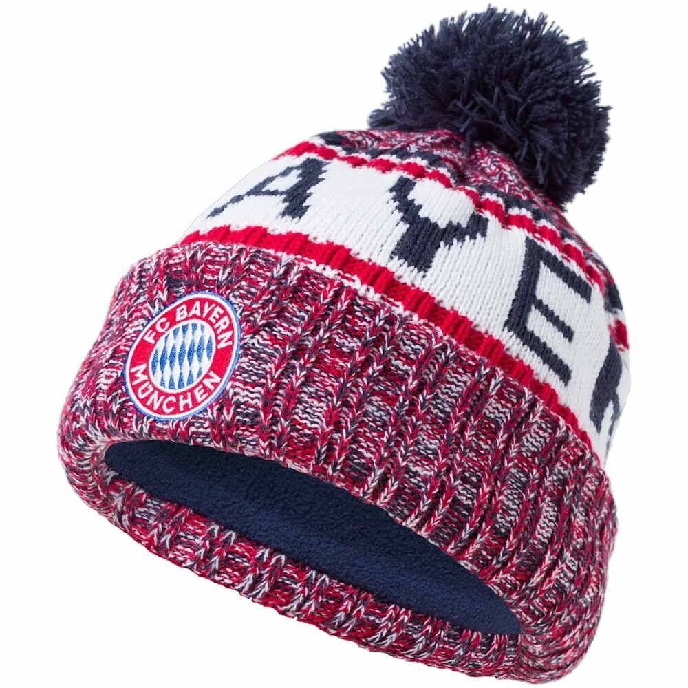 Navy-White-Red - Front - FC Bayern Munich Unisex Adult Bobble Knitted Hat