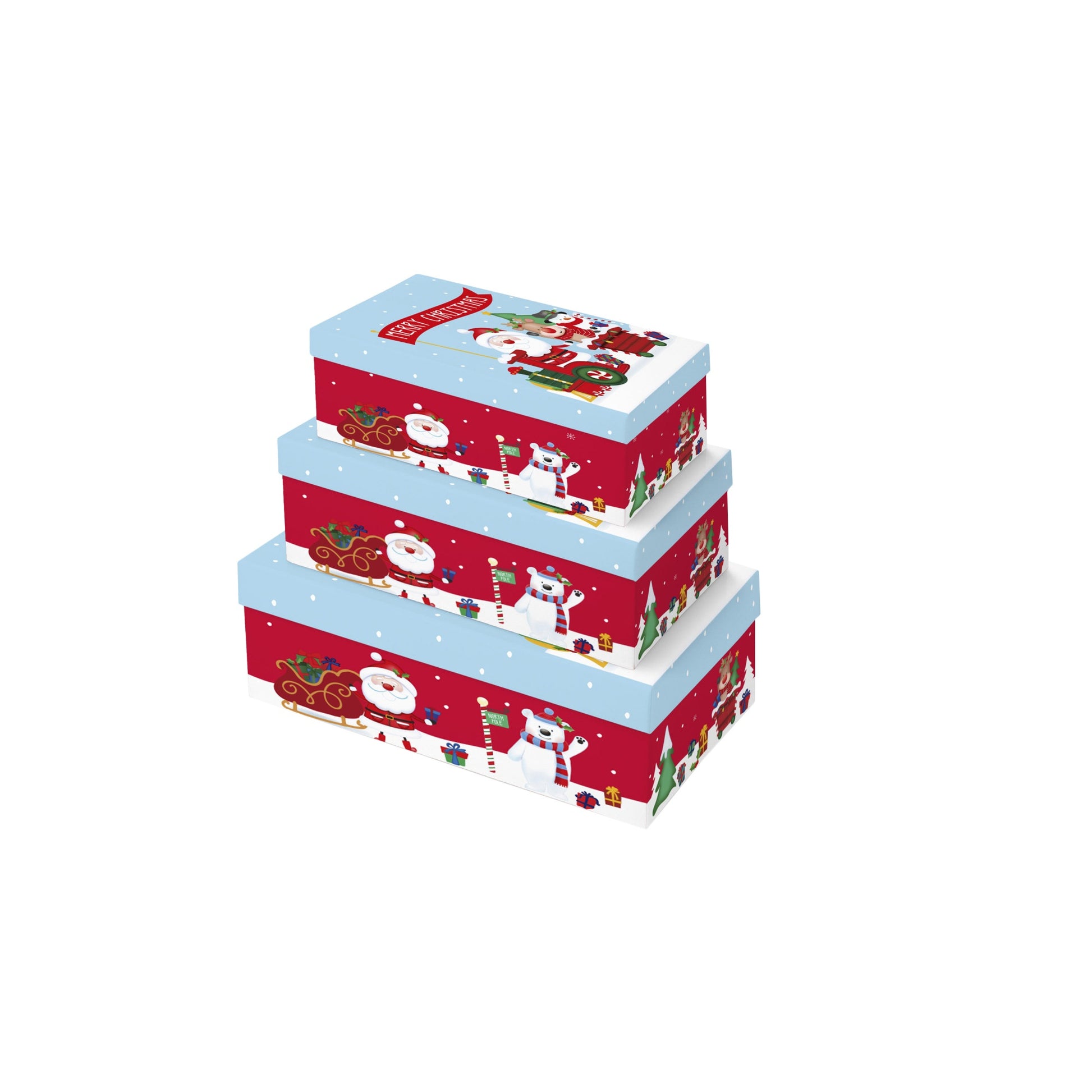 Multicoloured - Front - Eurowrap Oblong Santa Claus Christmas Gift Boxes (Pack of 3)