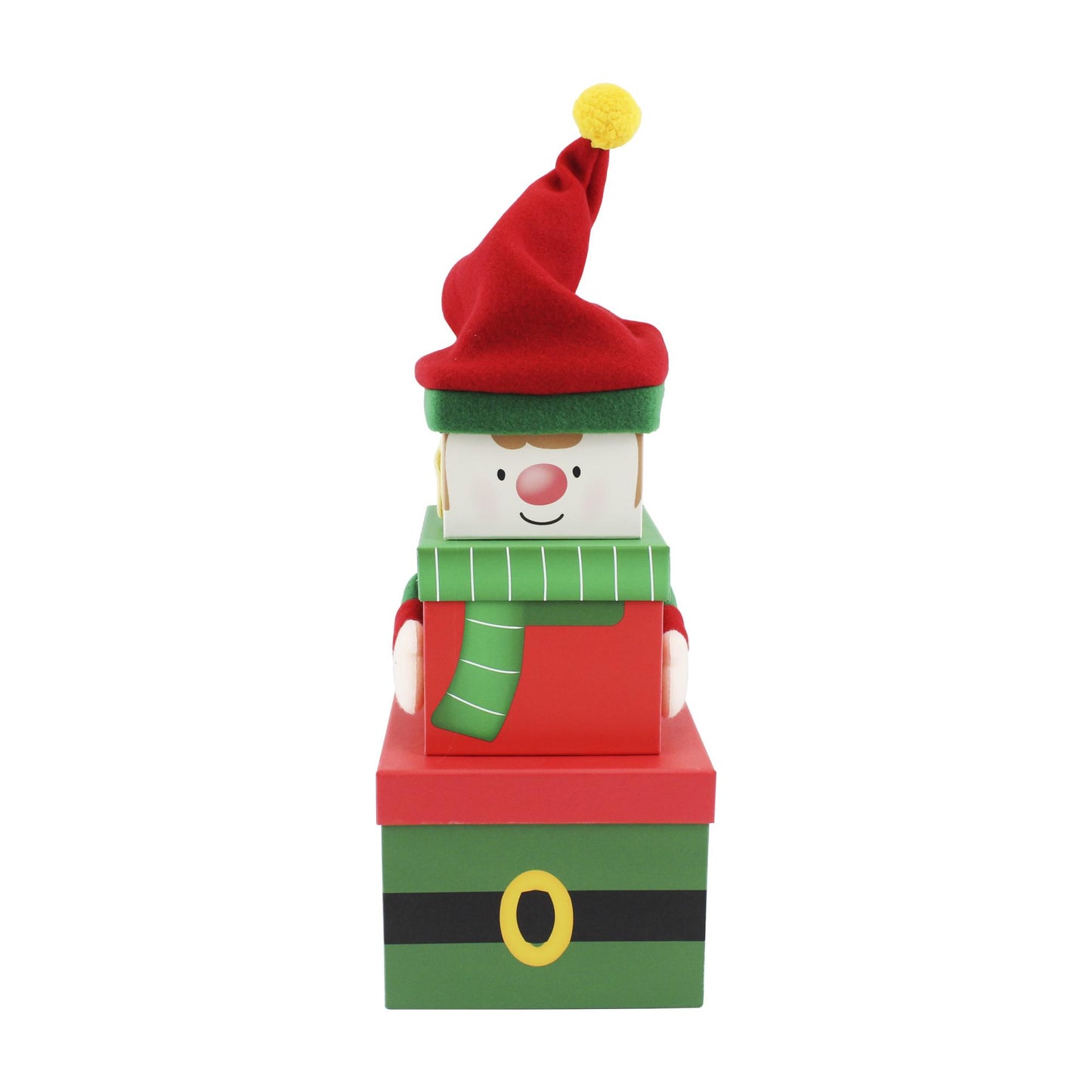 Green-Red - Front - Eurowrap Plush Elf Christmas Gift Boxes (Pack of 3)
