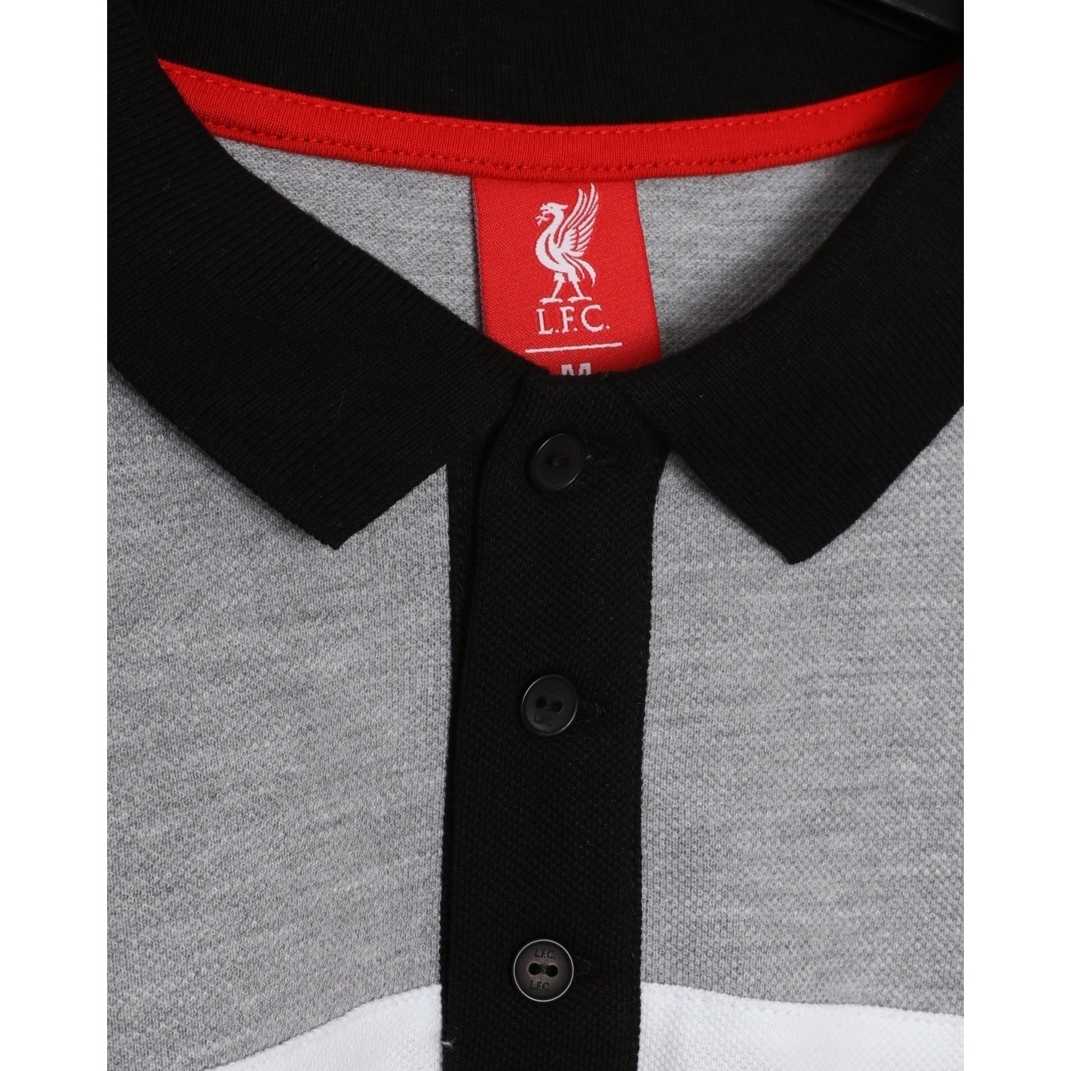 Black-Heather Grey-White - Close up - Liverpool FC Mens Polo Shirt