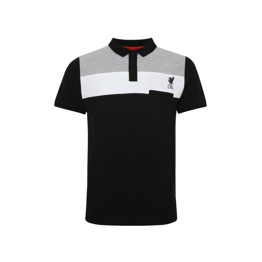Black-Heather Grey-White - Front - Liverpool FC Mens Polo Shirt