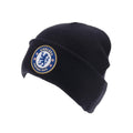 Navy - Front - Chelsea FC Unisex Adult Crest Knitted Beanie