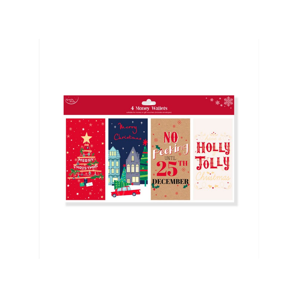 Multicoloured - Front - Eurowrap Contemporary Christmas Money Wallets (Pack of 4)
