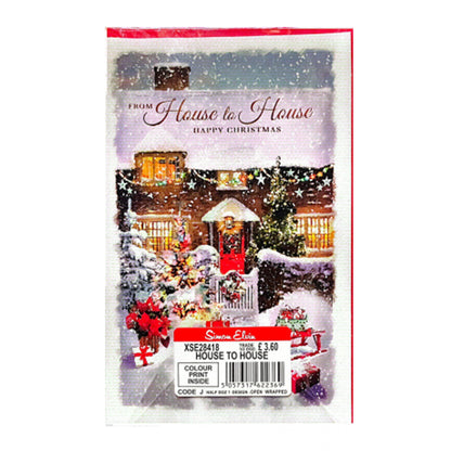 White-Brown-Red - Front - Simon Elvin Happy Christmas House To House Winter Scene Christmas Card (Pack of 6)