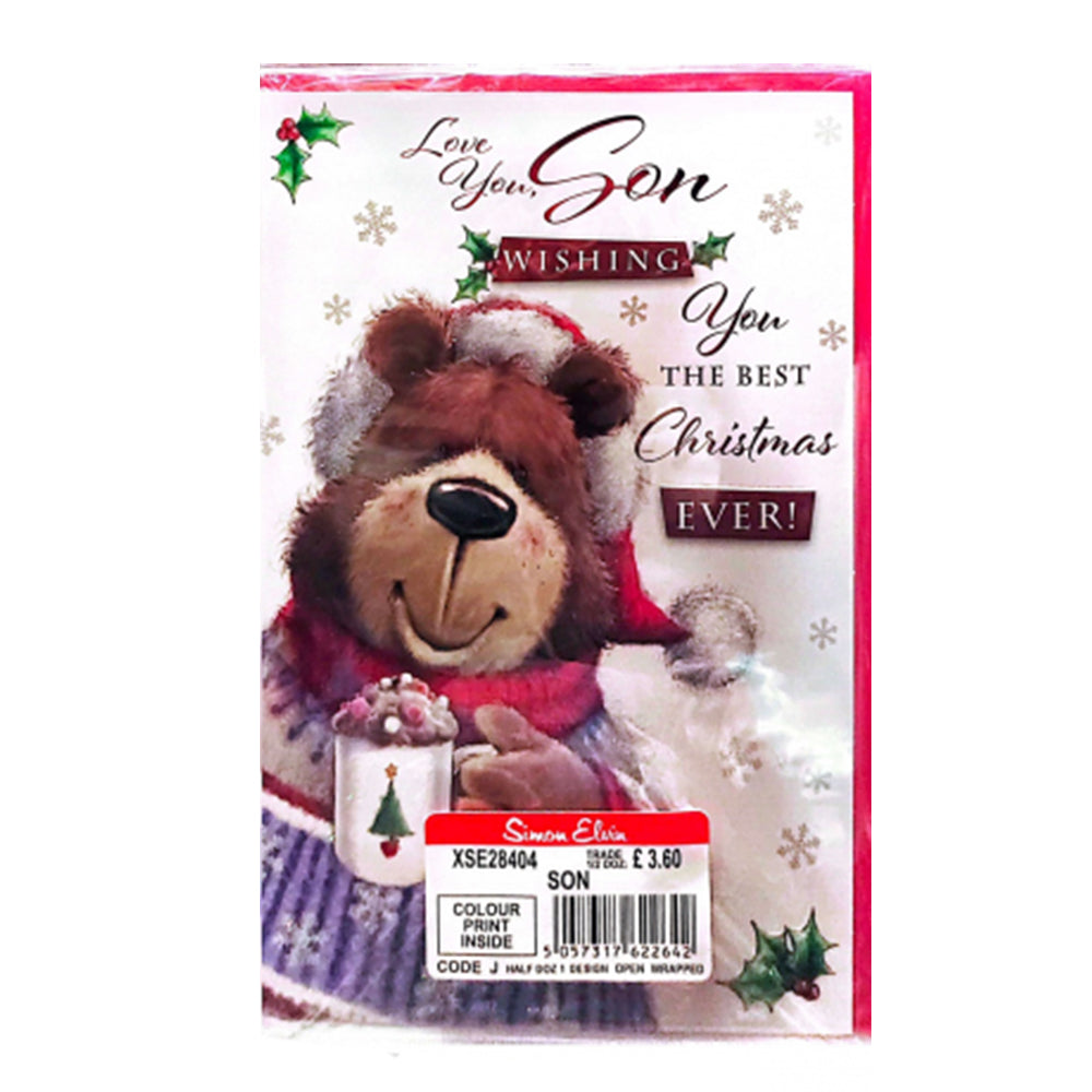 White-Multicoloured - Front - Simon Elvin Love You Son Teddy Bear Christmas Card (Pack of 6)
