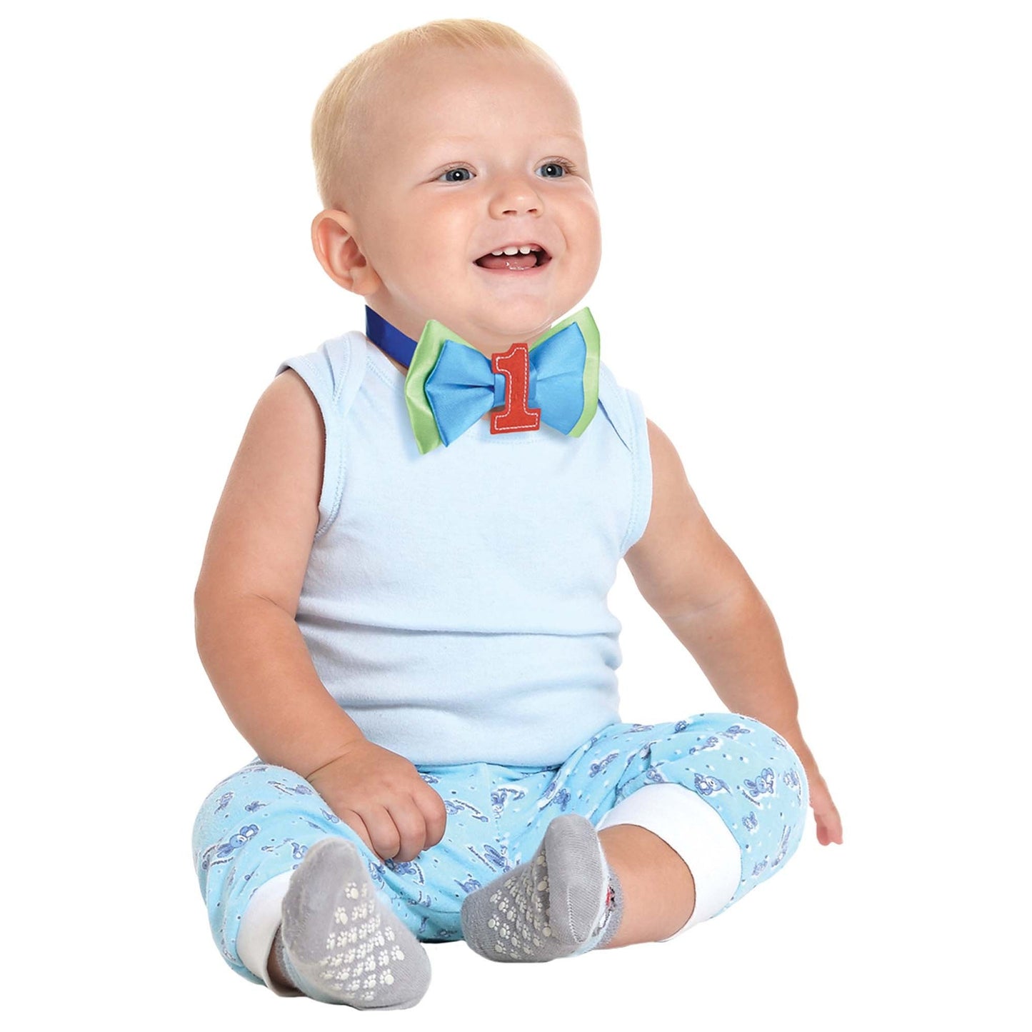 Green-Blue-Red - Front - Amscan Baby Rainbow 1st Birthday Bow Tie