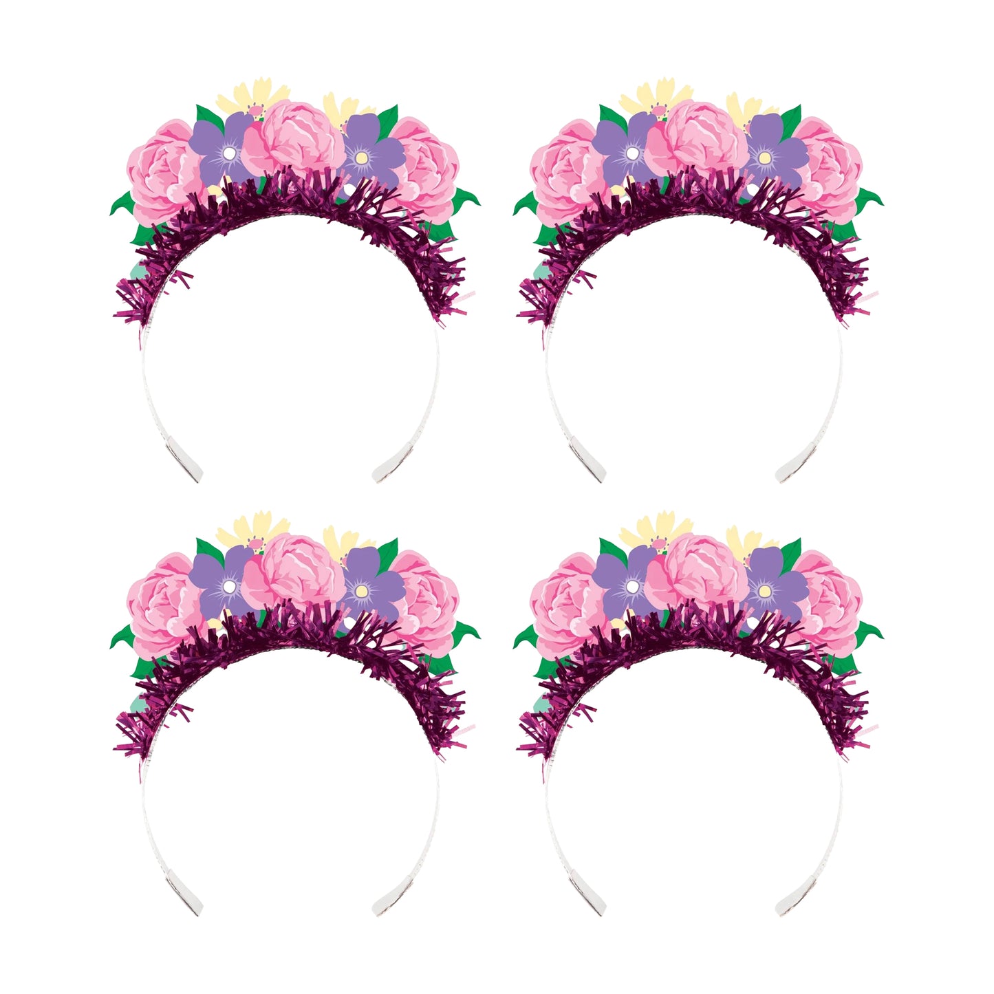 Purple-Pink-Yellow - Front - Creative Party Fairy Floral Tea Party Tiara (Pack of 4)