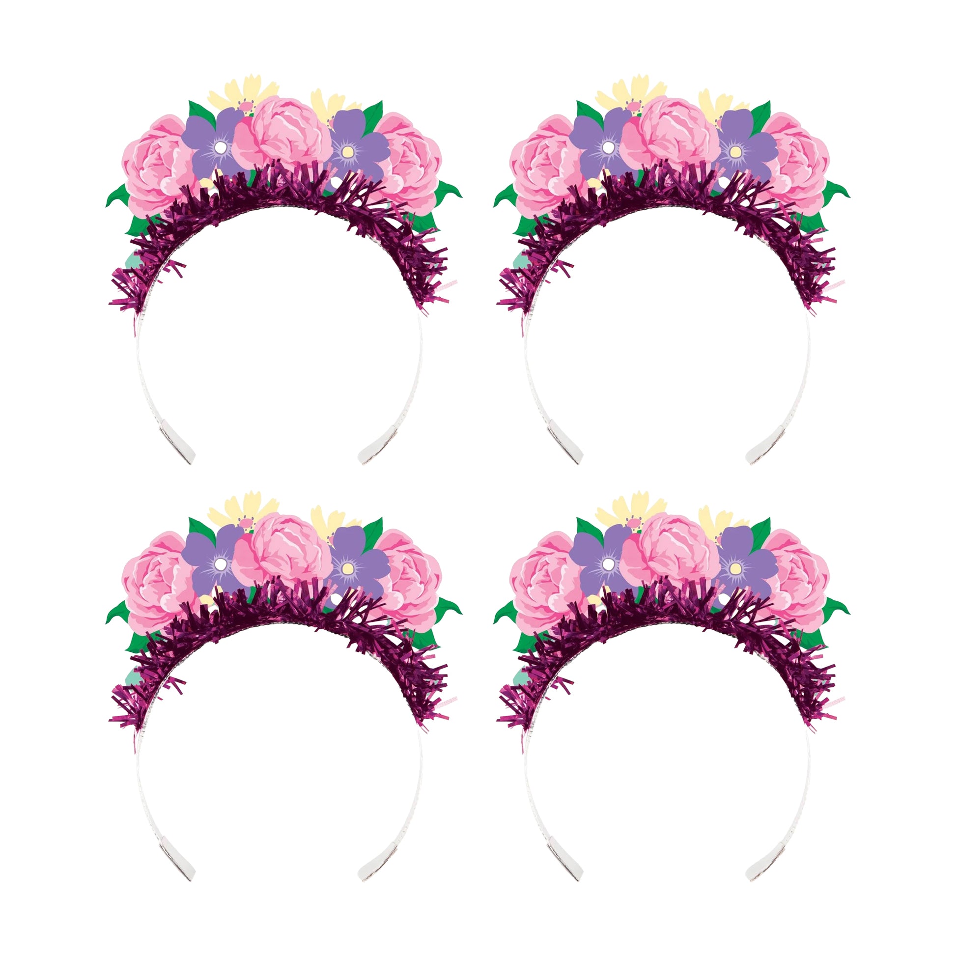 Purple-Pink-Yellow - Front - Creative Party Fairy Floral Tea Party Tiara (Pack of 4)