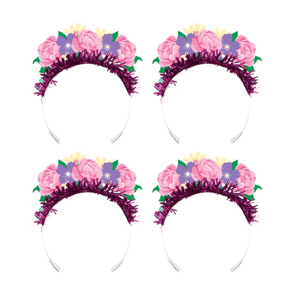 Purple-Pink-Yellow - Front - Creative Party Fairy Floral Tea Party Tiara (Pack of 4)