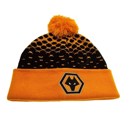 Yellow-Black - Front - Wolverhampton Wanderers FC Bobble Knitted Cuffed Beanie