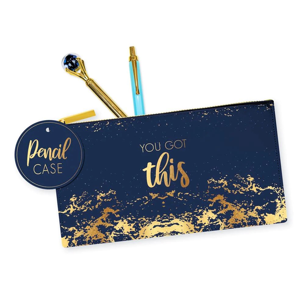 Navy Blue-Gold - Front - Contrast Detail Pencil Case