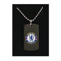 Silver-White-Blue - Front - Chelsea FC Official Colour Football Crest Dog Tag & Chain