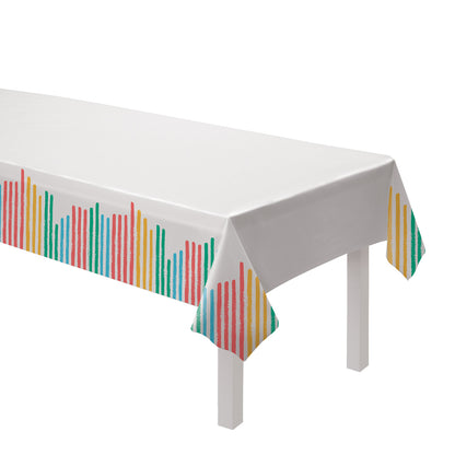 White-Multicoloured - Front - Amscan Always Sunny Paper Striped Party Table Cover