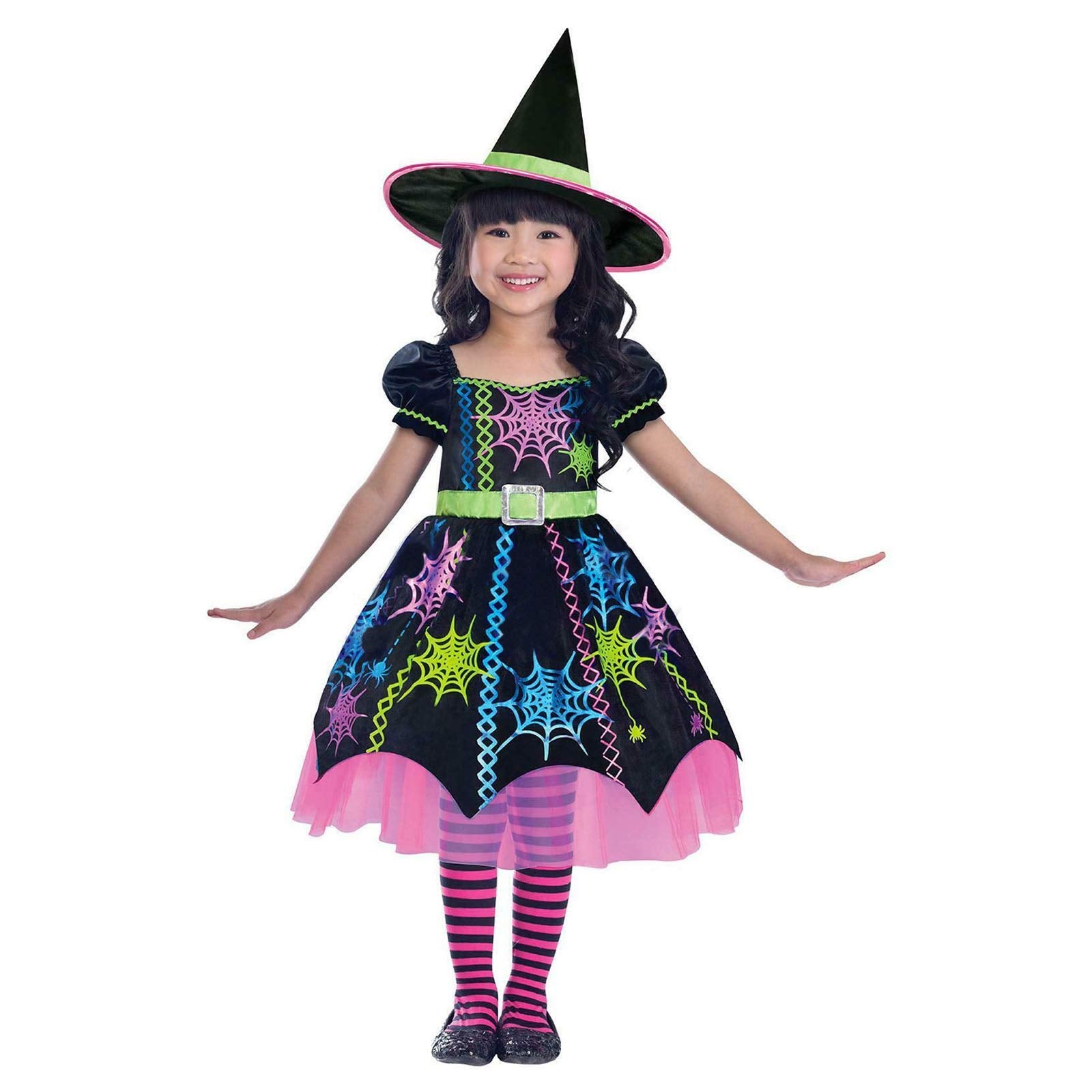 Multicoloured - Front - Amscan Girls Spider Witch Costume Dress