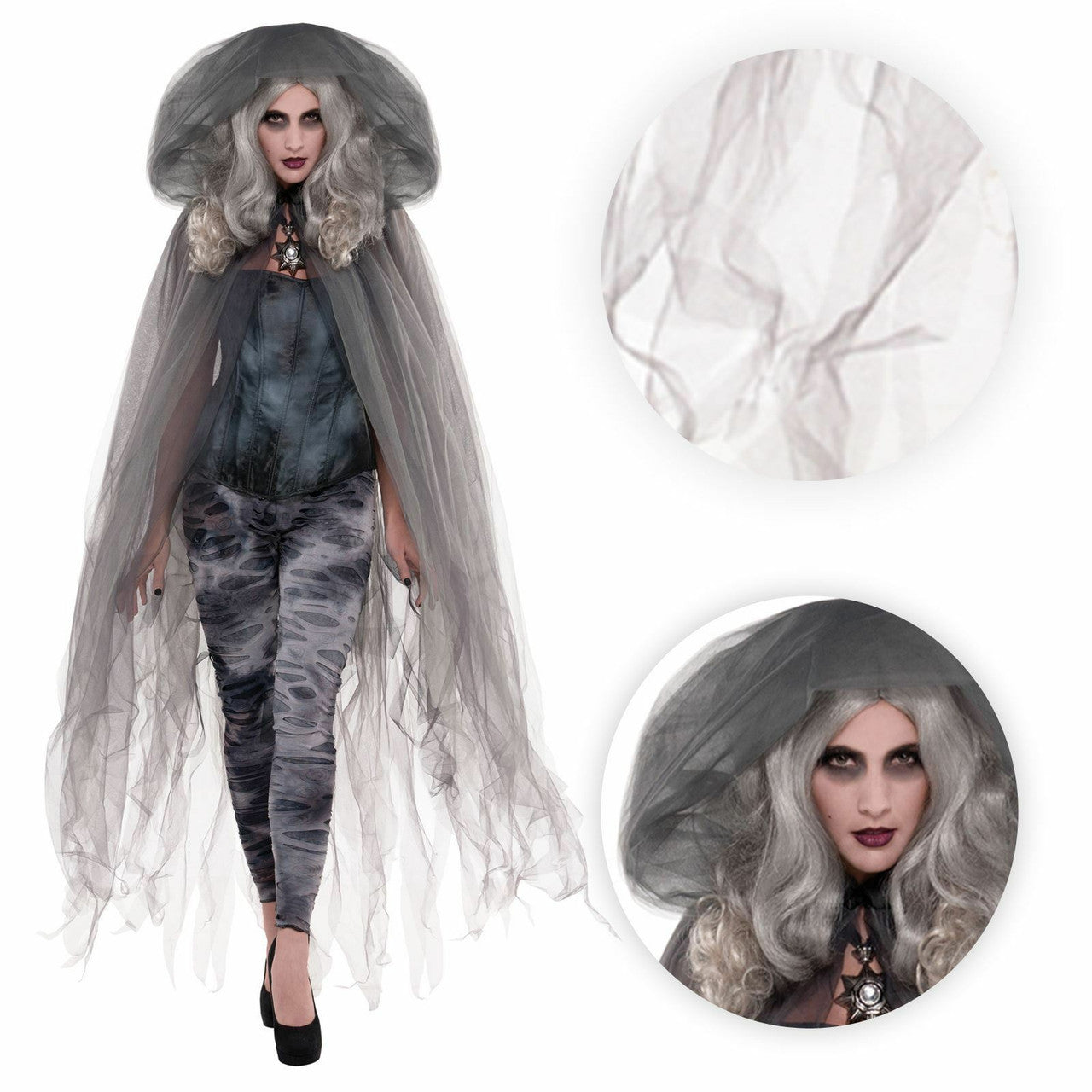 Grey - Back - Amscan Ghost Hooded Cloak