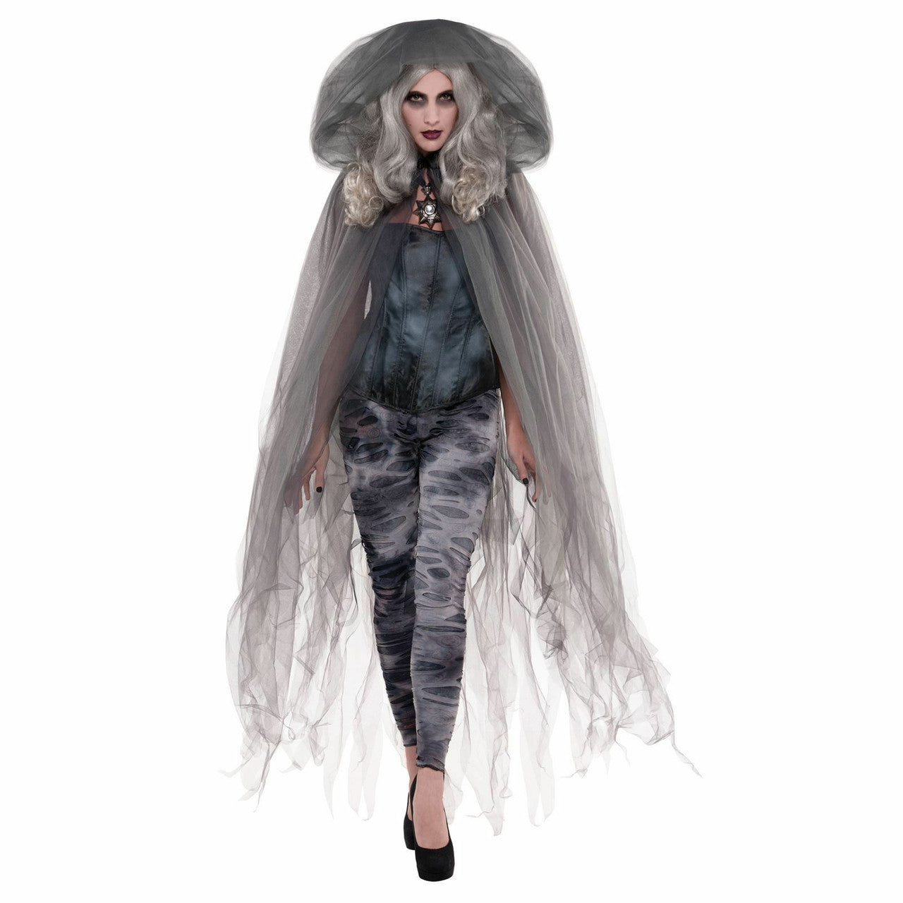 Grey - Front - Amscan Ghost Hooded Cloak
