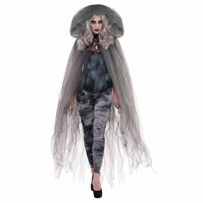 Grey - Front - Amscan Ghost Hooded Cloak