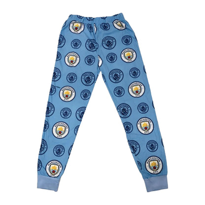Sky Blue - Front - Manchester City FC Boys Fleece Crest Lounge Pants
