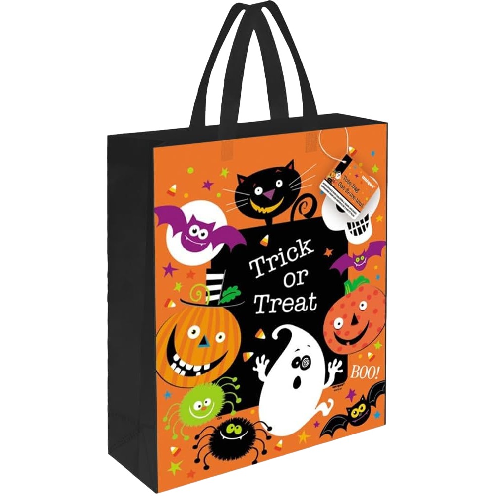 Orange-Black - Back - Unique Party Spooky Smiles Halloween Tote Bag