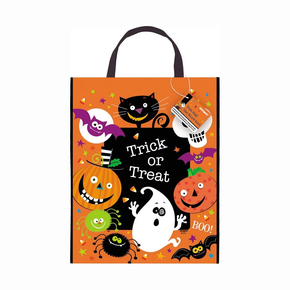 Orange-Black - Front - Unique Party Spooky Smiles Halloween Tote Bag