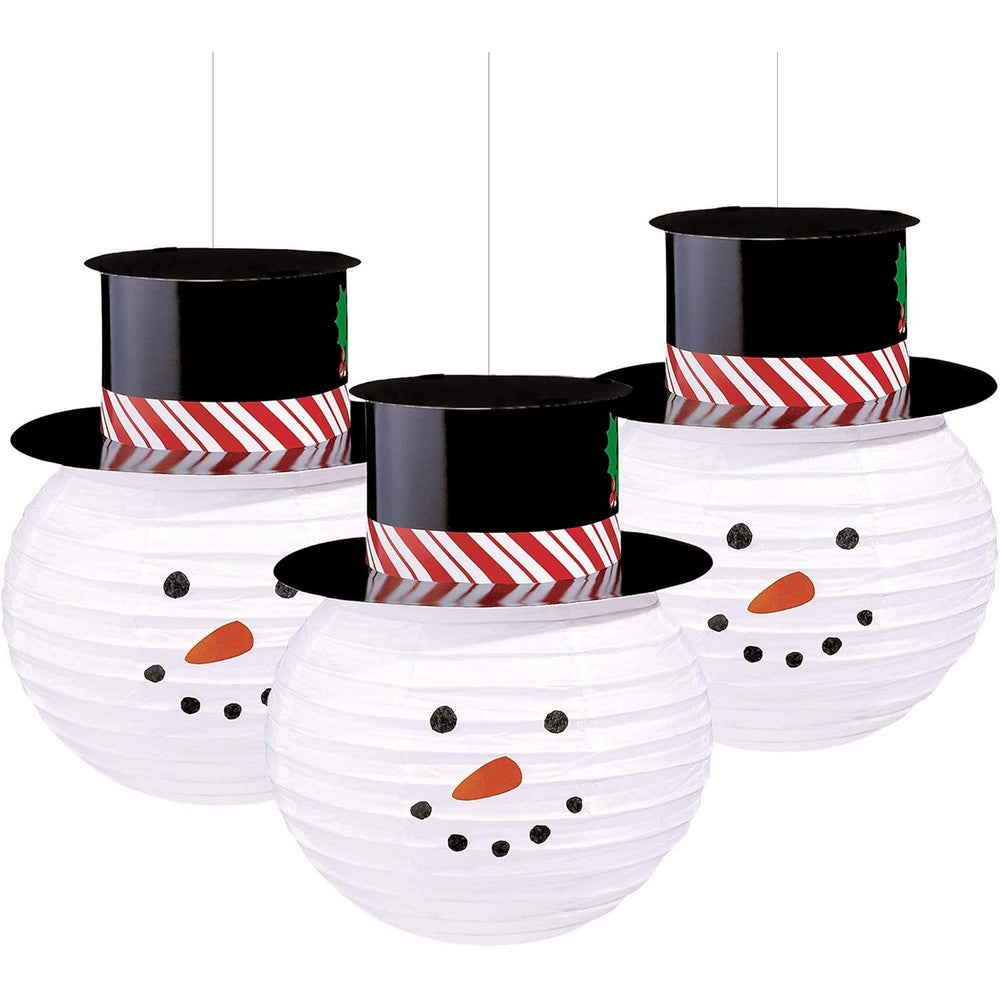 White-Black - Front - Paper Snowman Christmas Lantern (Pack of 3)