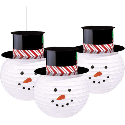 White-Black - Front - Paper Snowman Christmas Lantern (Pack of 3)
