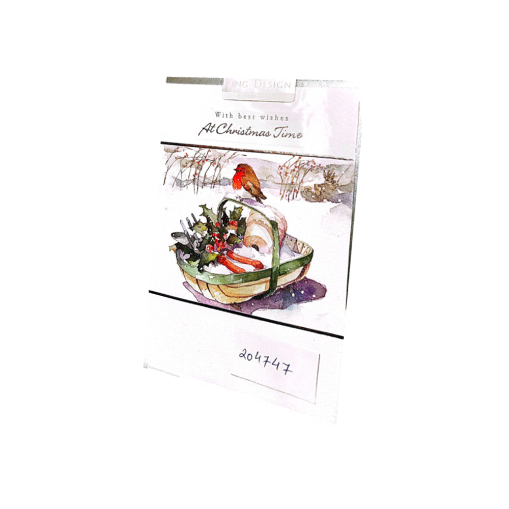White-Green-Red - Back - Ling Design With Best Wishes At Christmas Time Greetings Card