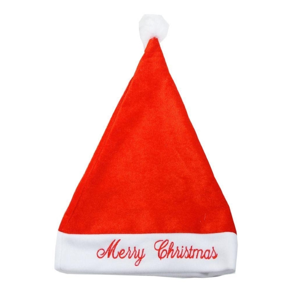 Red-White - Front - Deluxe Merry Christmas Plush Santa Hat