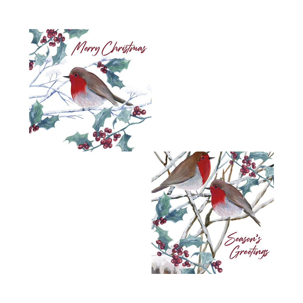 Green-Red-Brown - Back - Eurowrap Kraft Robin Christmas Card (Pack of 12)
