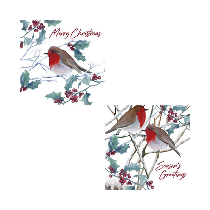 Green-Red-Brown - Back - Eurowrap Kraft Robin Christmas Card (Pack of 12)