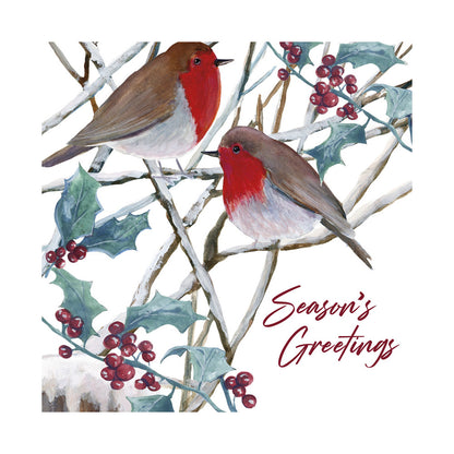 Green-Red-Brown - Side - Eurowrap Kraft Robin Christmas Card (Pack of 12)