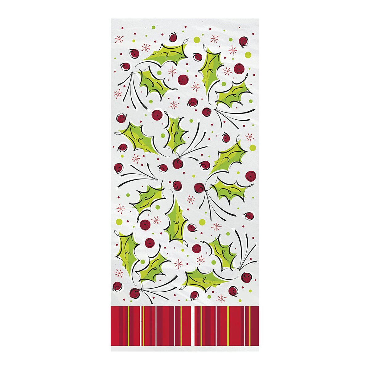 White-Green-Red - Front - Unique Party Holly Cellophane Christmas Party Bags (Pack of 20)
