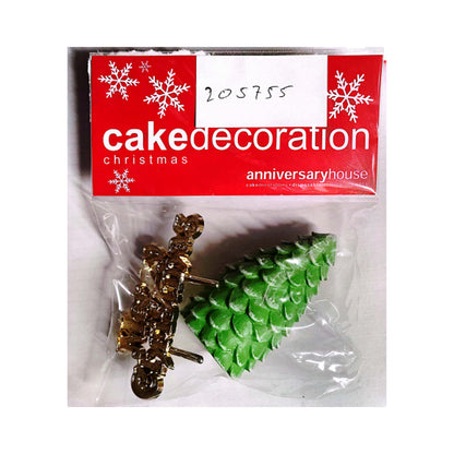 Gold-Green - Back - Anniversary House Merry Christmas Tree Cake Decoration