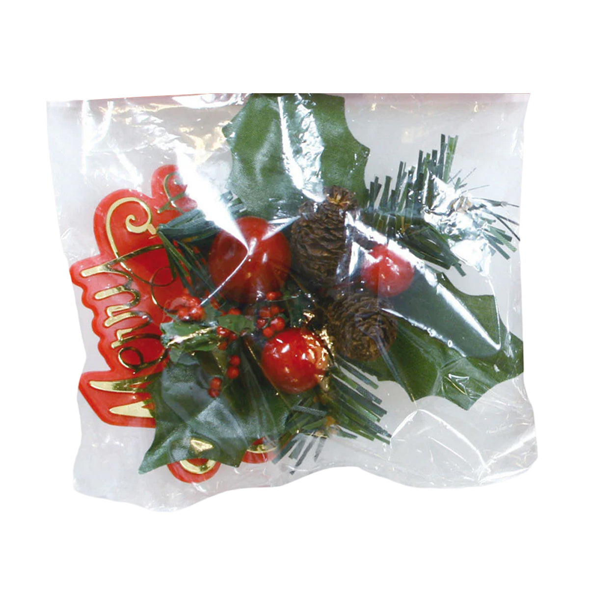 Red-Green-Gold - Front - Culpitt Merry Christmas Holly Cake Decoration (Pack of 2)