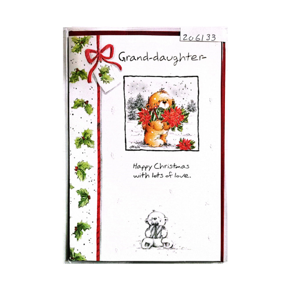 White-Green-Red - Front - Grand Daughter Happy Christmas With Lots Of Love Bouquet Greetings Card